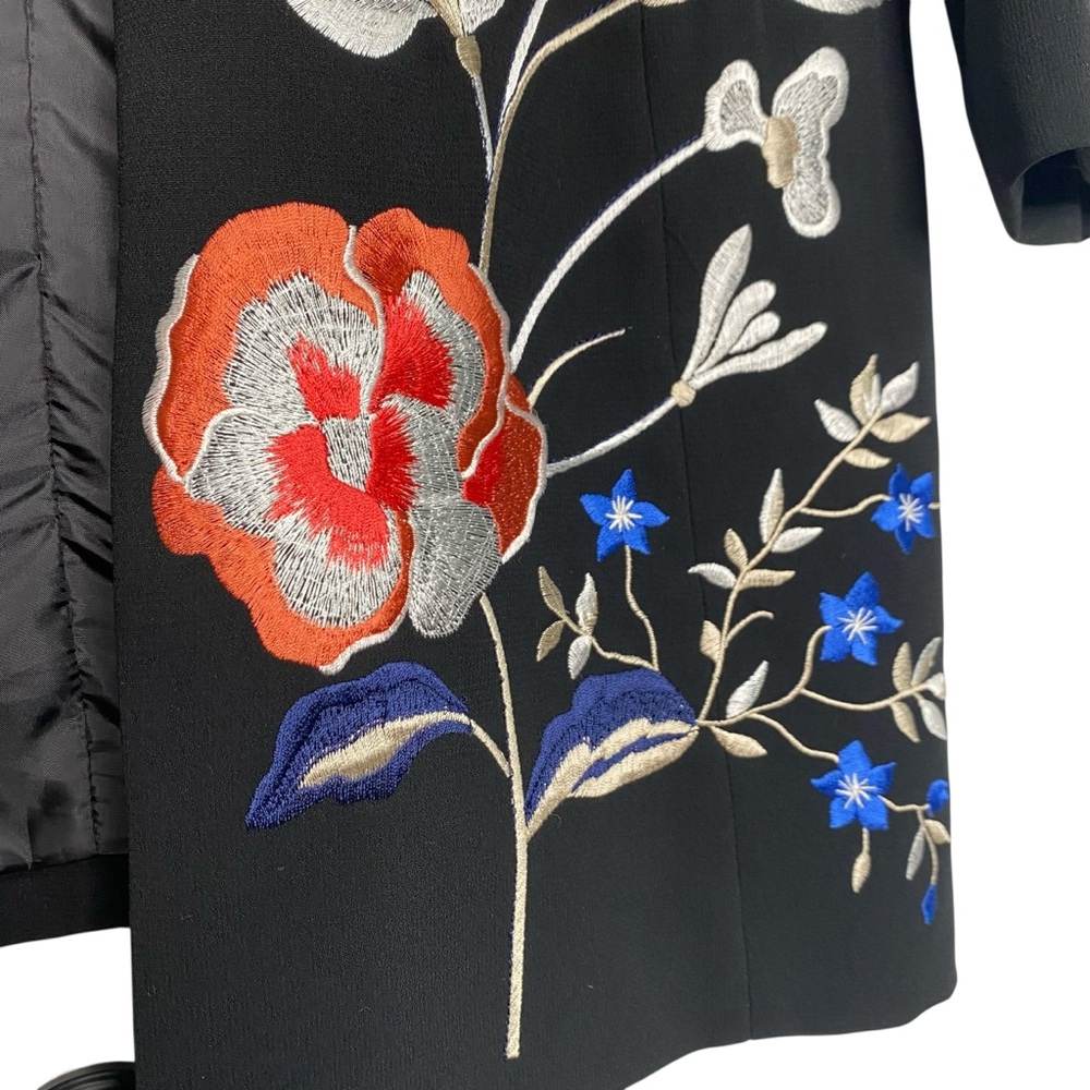 Tahari ASL Black Open Long Blazer Topper Jacket Embroidered Floral Sz 10 - Picture 6 of 10
